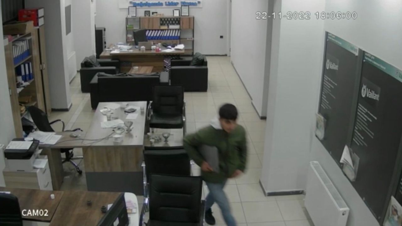 Bilgisayar çalan hırsız güvenlik kamerasına yakalandı