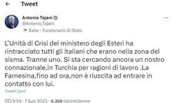 İtalya Dışişleri Bakanı Tajani: “Türkiye’deki 1 vatandaşımıza ulaşamıyoruz”