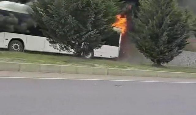 Test sürüşündeki otobüs alev alev yandı