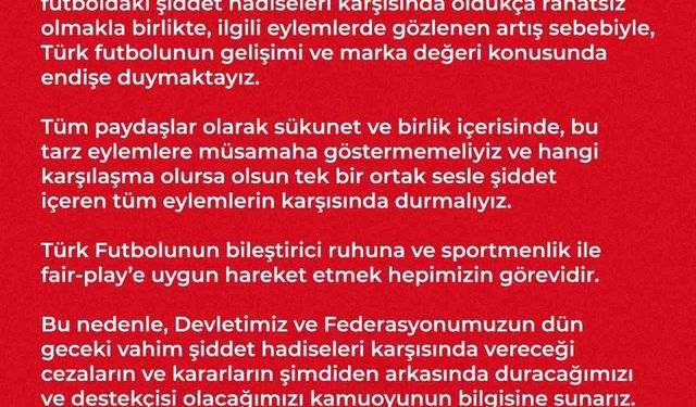 Samsunspor: “Türk futbolunun gelişimi ve marka değeri konusunda endişe duymaktayız”