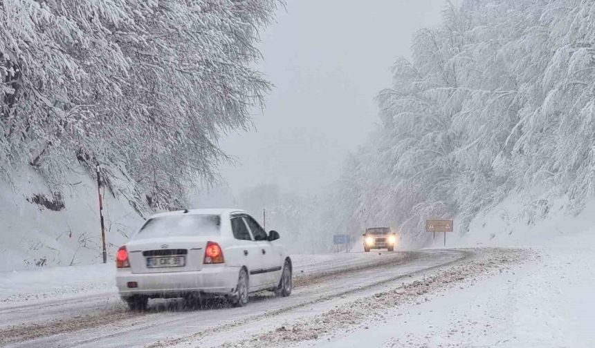 Yoğun kar yağışı, Kocayayla Geçidi’nde sürücülere zor anlar yaşatıyor