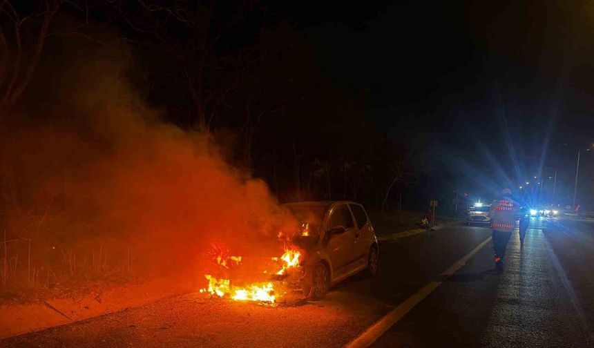 Tekirdağ’da İranlı kadının aracı alev topuna döndü