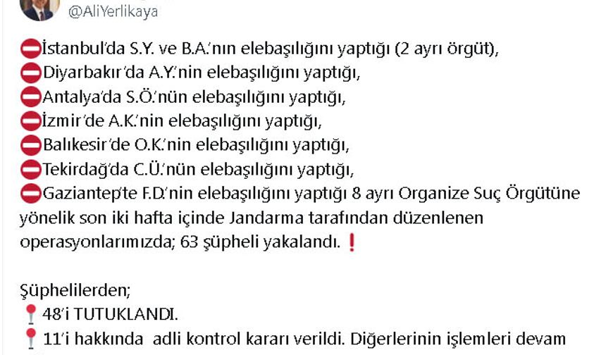 7 il merkezli suç örgütü operasyonu: 48 tutuklama