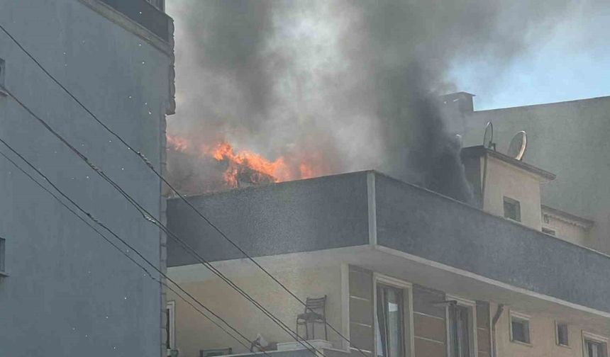 Apartman çatısı alevlere teslim oldu