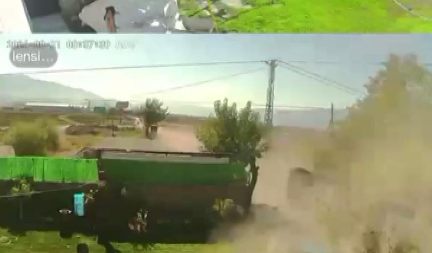 Hafif ticari aracın evin bahçesine uçtuğu kaza kamerada