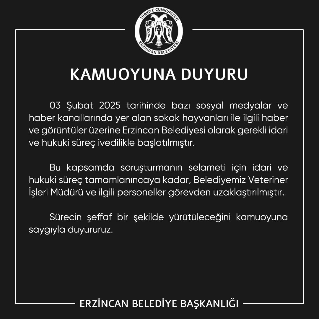 Sokak Hayvanları Ile İlgili İddialara Erzincan Belediyesi’nden Resmi Açıklama