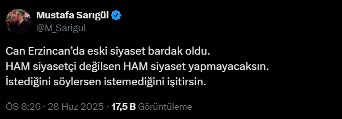 Erzincan’da Siyaset Isındı Karaman’ın Eleştirilerine Sarıgül’den Sert Tweet