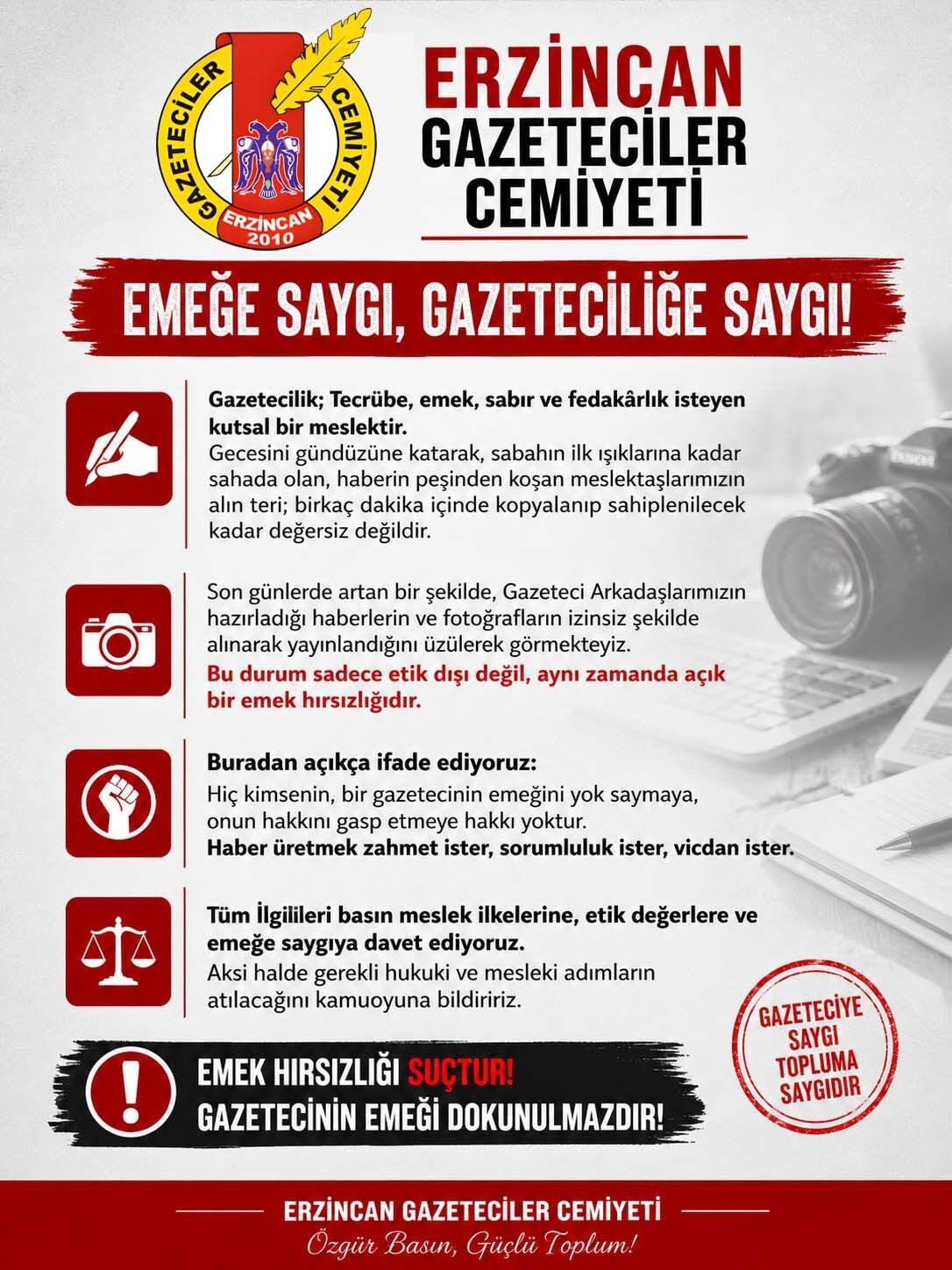 Erzincan Gazeteciler Cemiyeti Açıklama