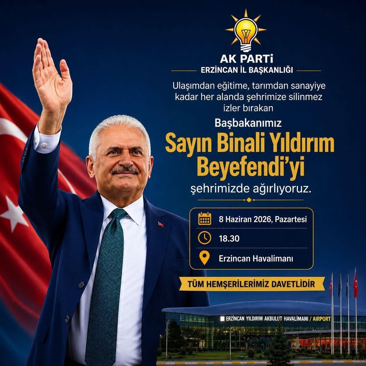 Binali Yıldırım Erzincan’a Geliyor